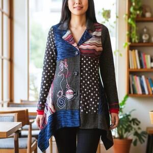 101 Idees Cardigan Sweater Jacket Womens Large Boho Art to Wear Abstract Hippie